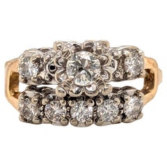 Art Deco Diamond Engagement Ring Wedding Band Set Mined 2/3ct Original 1940's 14