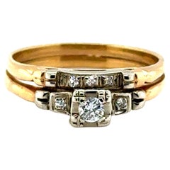 Art Deco Diamond Engagement Ring Wedding Band Set Mined .20ct Original 1930's 14