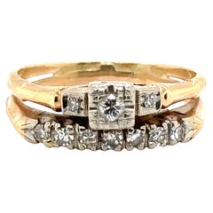 Art Deco Diamond Engagement Ring Wedding Band Set Mined .35ct Original 1930's 14