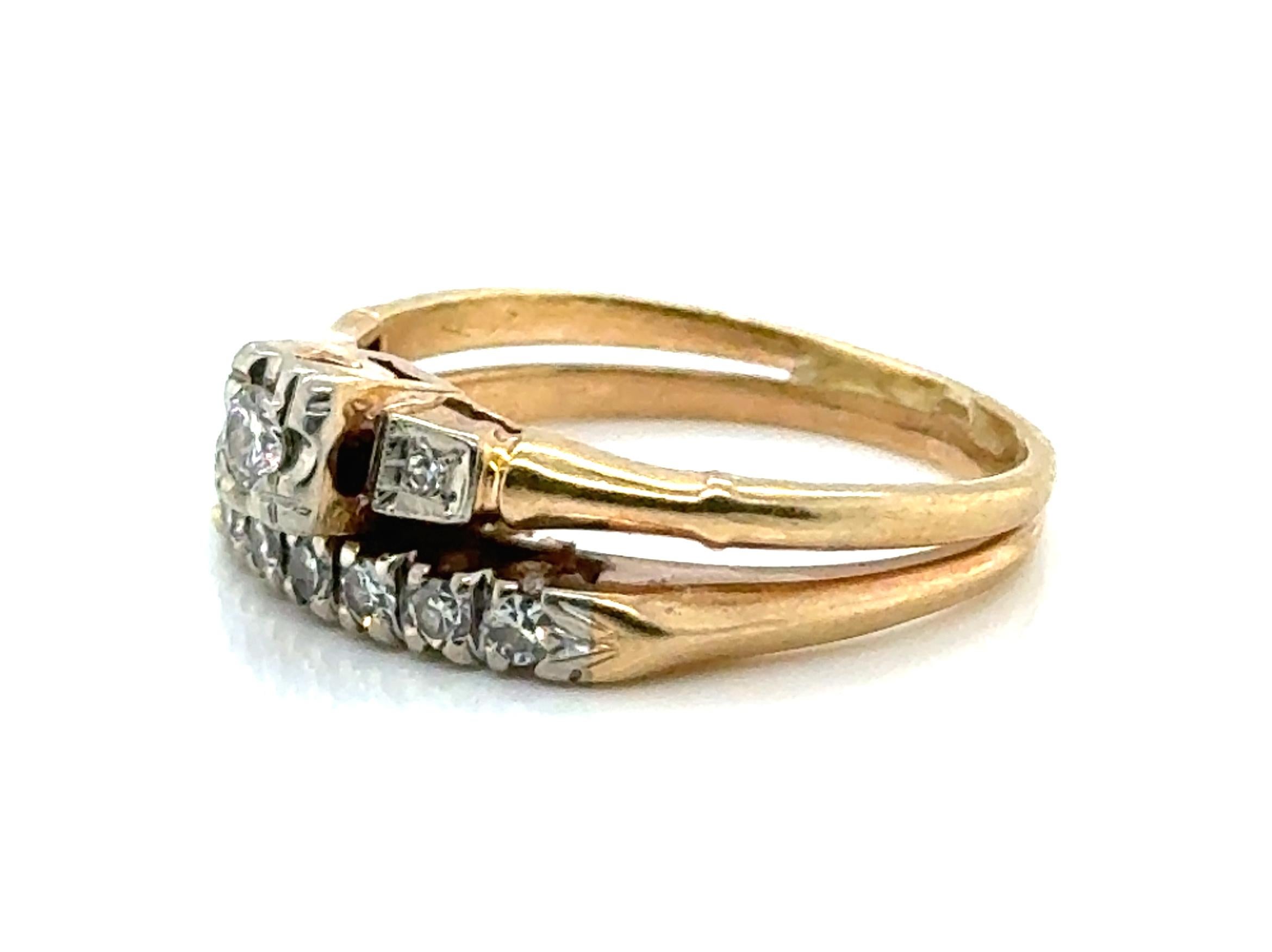 Art Déco Anello di fidanzamento con diamante Art Deco Set di fedi coniate .35ct Originale del 1930 14 in vendita