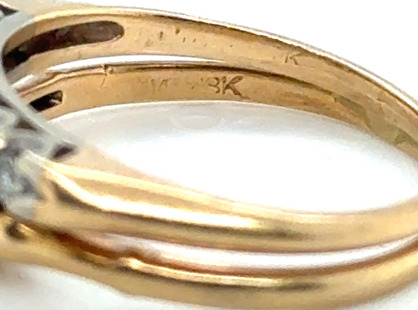 Taglio rotondo Anello di fidanzamento con diamante Art Deco Set di fedi coniate .35ct Originale del 1930 14 in vendita