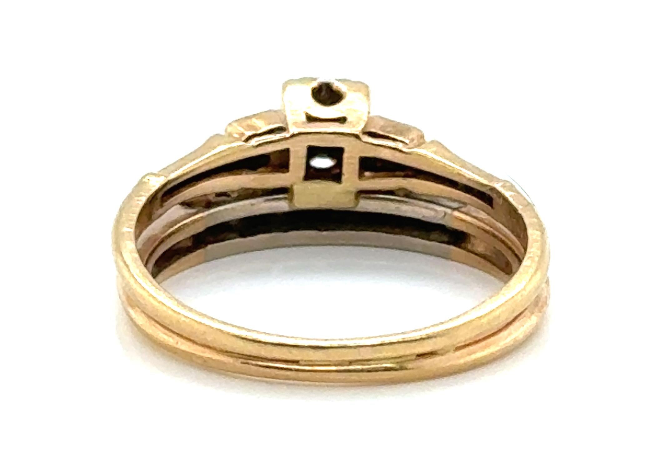 Anello di fidanzamento con diamante Art Deco Set di fedi coniate .35ct Originale del 1930 14 In condizioni ottime in vendita a Dearborn, MI