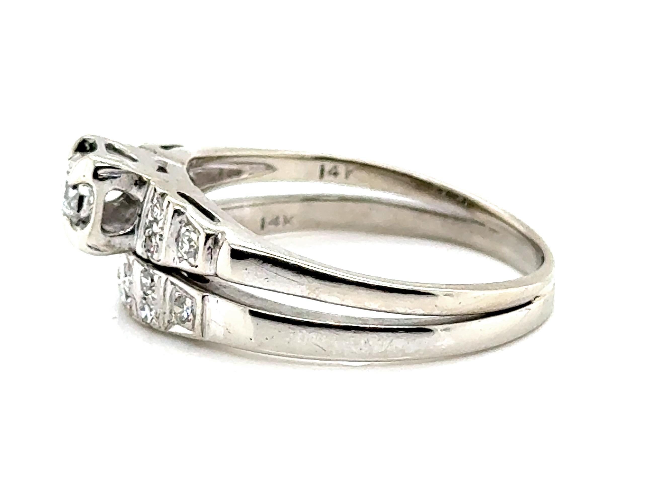 Anillo de compromiso de diamantes Art Déco Conjunto de anillo de boda Mined .55ct Original 1930-1940 en Excelente estado para la venta en Dearborn, MI