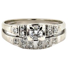 Art Deco Diamond Engagement Ring Wedding Band Set Mined .55ct Original 1930-1940