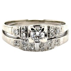 Art Deco Diamond Engagement Ring Wedding Band Set Mined .55ct Original 1930's-19