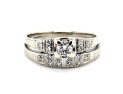 Art Deco Diamond Engagement Ring Wedding Band Set Mined .55ct Original 1930's-19