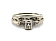Art Deco Diamond Engagement Ring Wedding Band Set Mined Original 1930's 14K