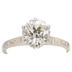 Art Deco Diamond Engagement Ring, with Engraved Shoulders