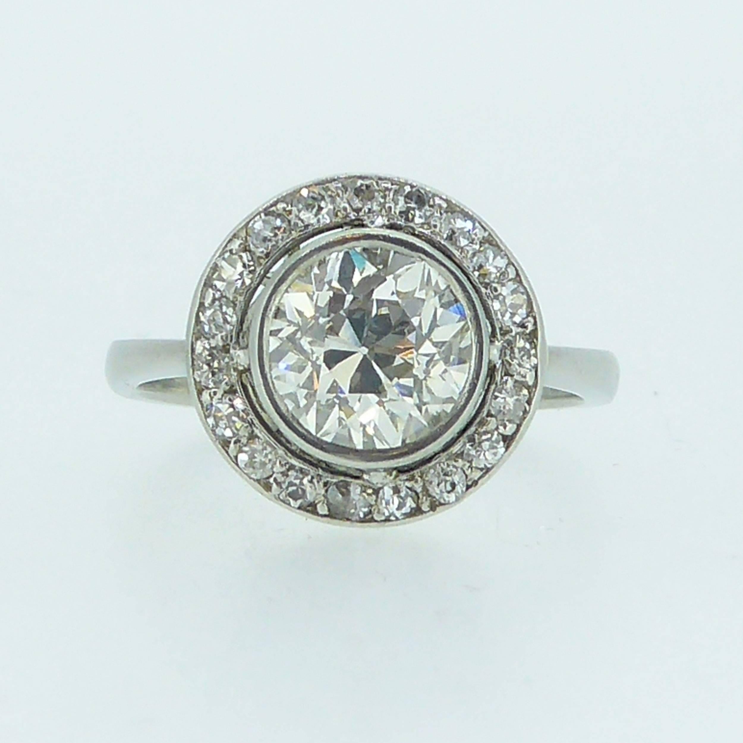 Art Deco 1.54 Carat Old European Halo Diamond Cut Engagement Ring 5