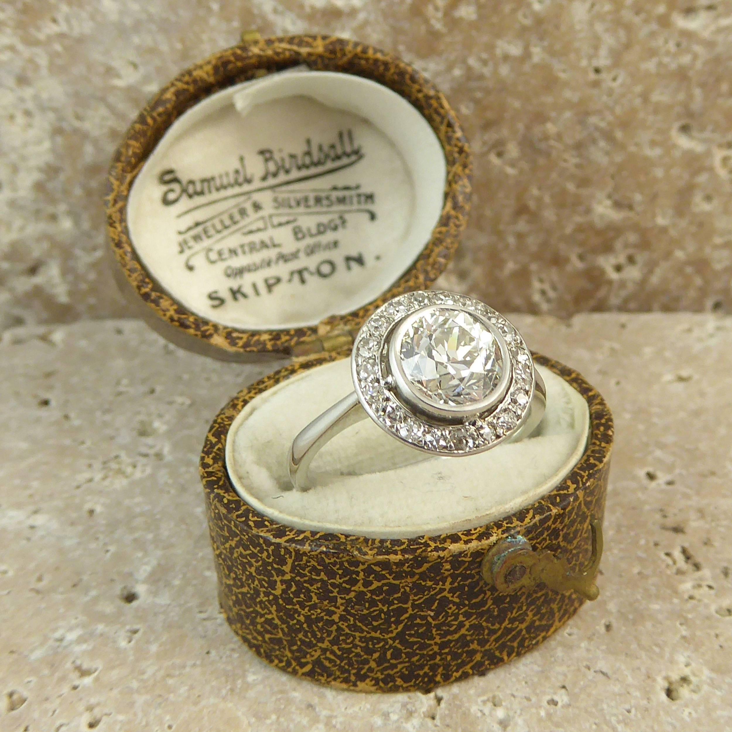 Women's Art Deco 1.54 Carat Old European Halo Diamond Cut Engagement Ring