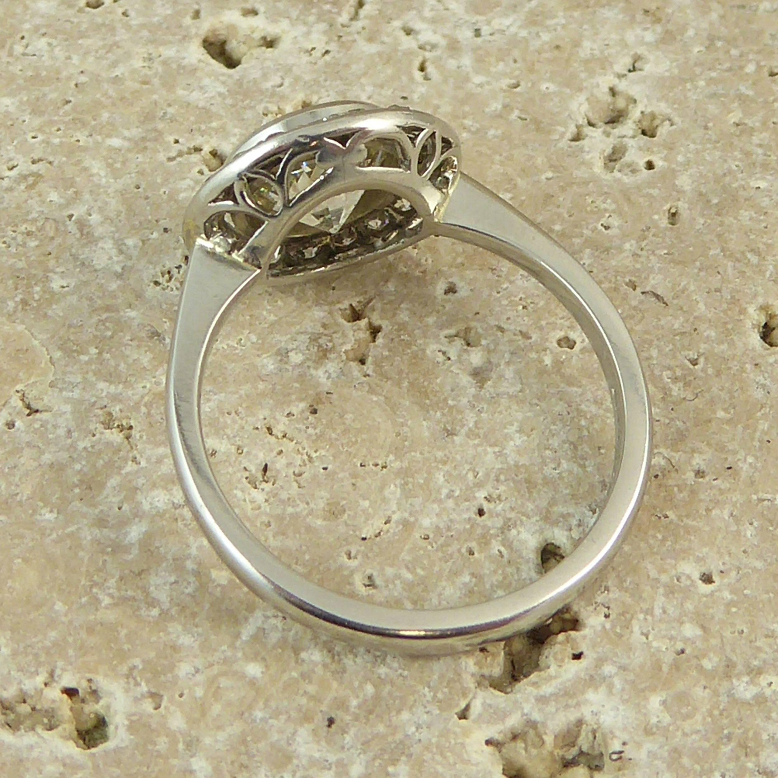 Art Deco 1.54 Carat Old European Halo Diamond Cut Engagement Ring 2