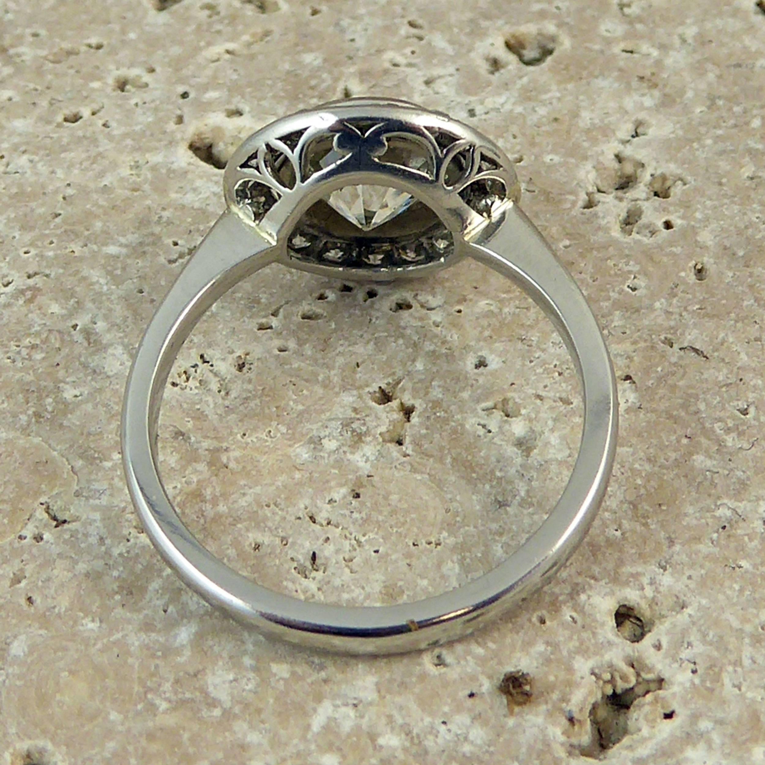 Art Deco 1.54 Carat Old European Halo Diamond Cut Engagement Ring 3