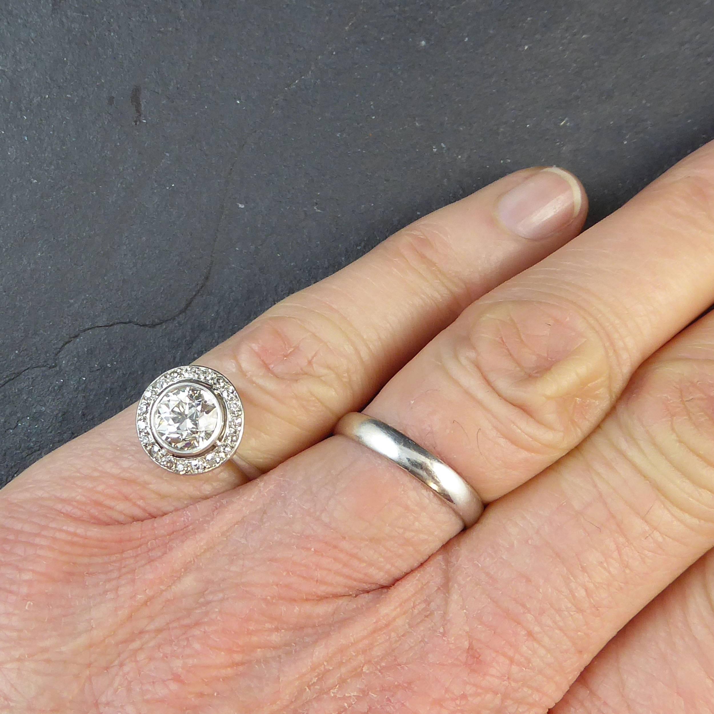 Art Deco 1.54 Carat Old European Halo Diamond Cut Engagement Ring 4