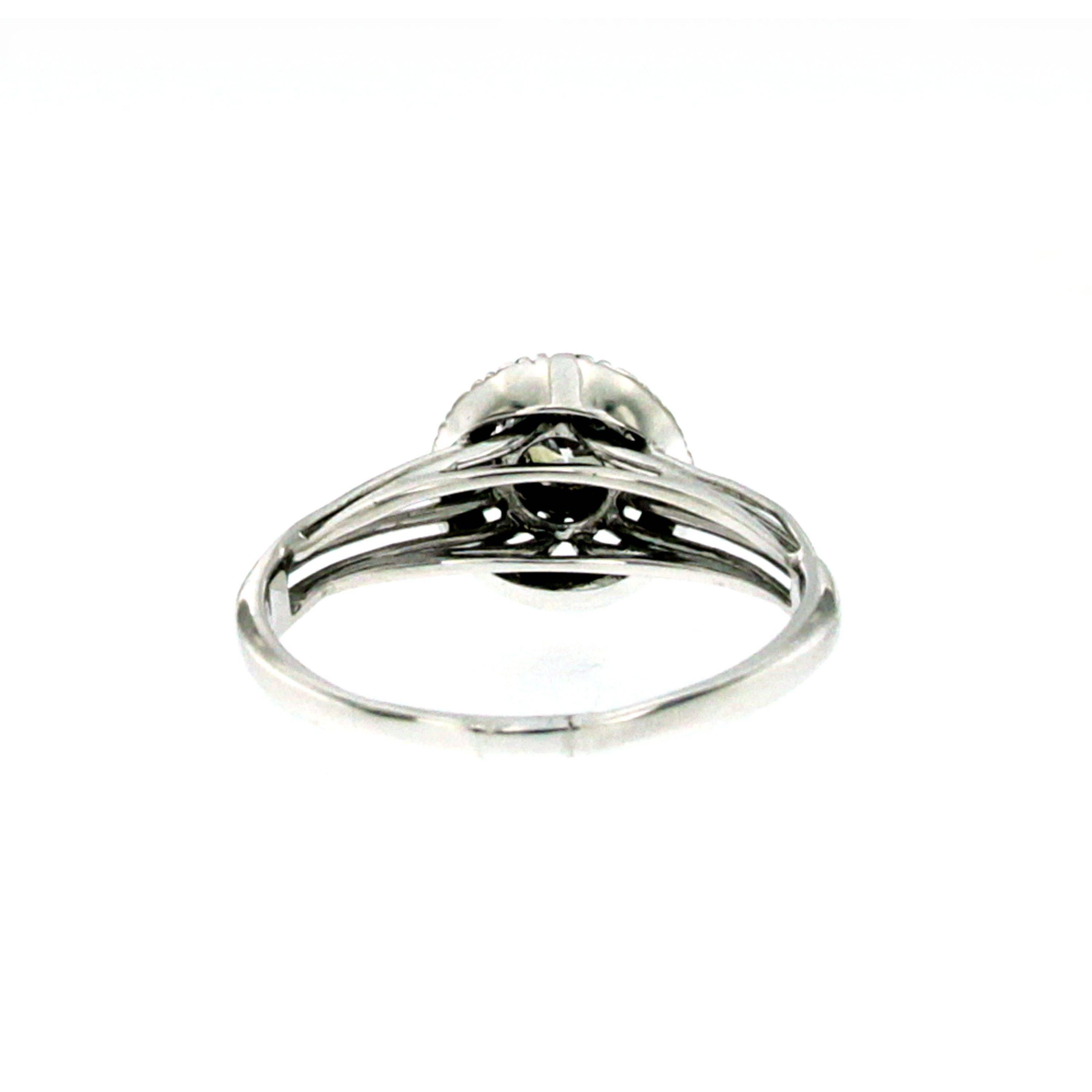 Women's Art Deco Diamond Engagement White Gold Ring