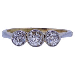 Art Deco Diamond Engagment Ring with Three Old European Cut Diamonds 0.51ct Tota