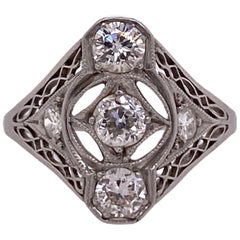 Art Deco Diamond Filigree Platinum White Gold Ring