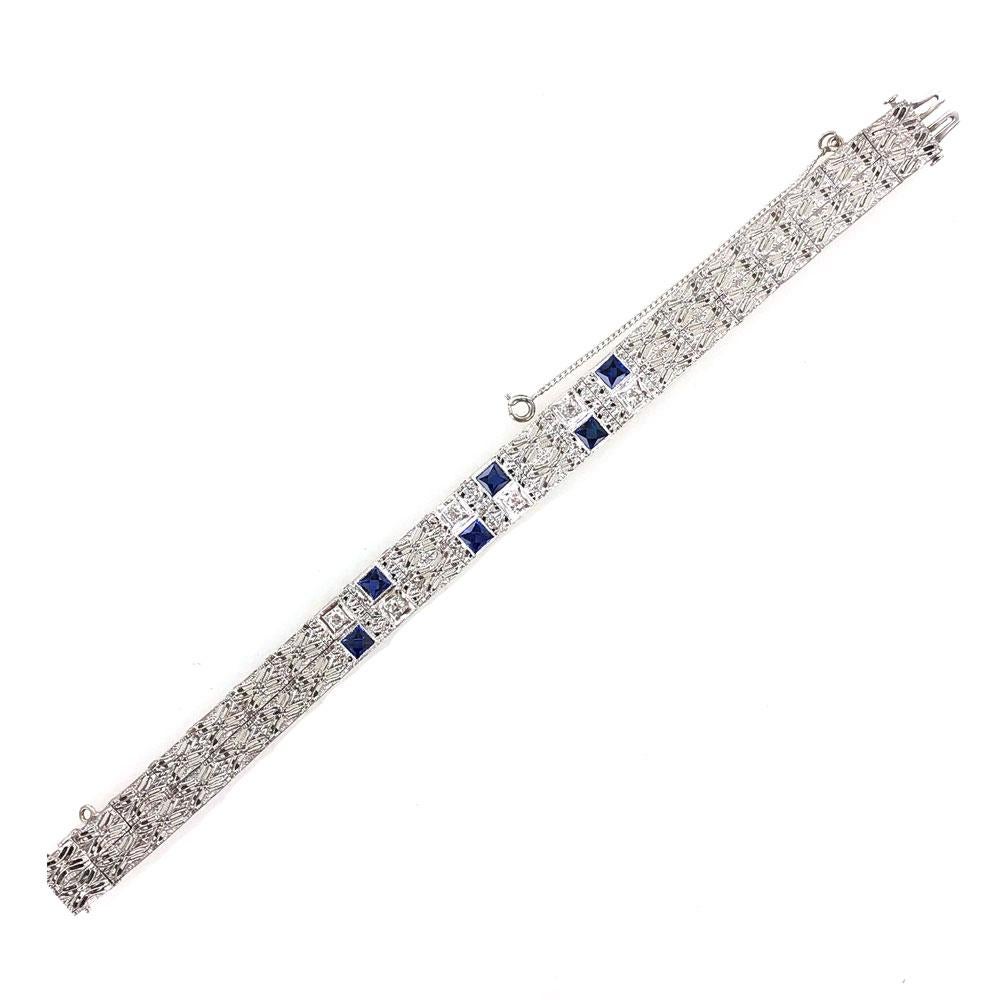 Art Deco Diamond Filigree 18 Karat White Gold Platinum Link Bracelet In Excellent Condition In Boca Raton, FL