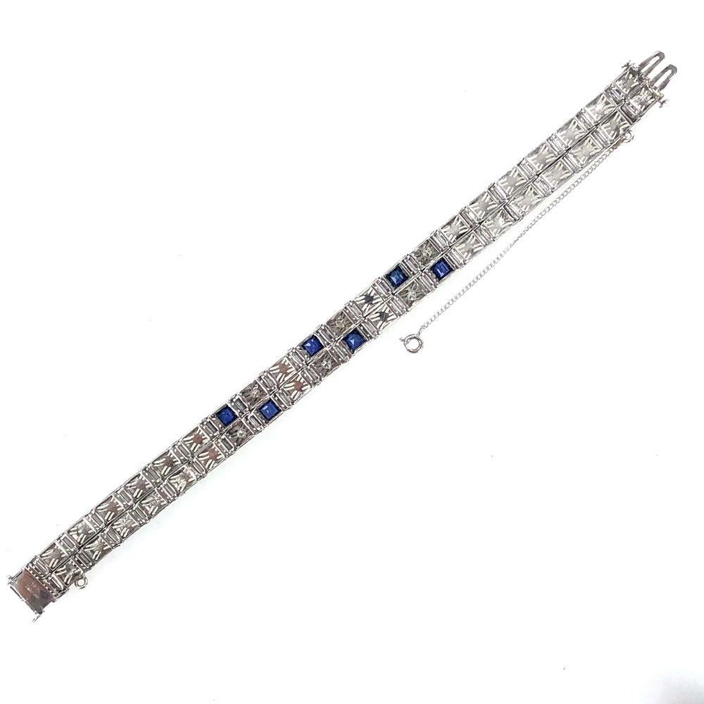 Women's Art Deco Diamond Filigree 18 Karat White Gold Platinum Link Bracelet