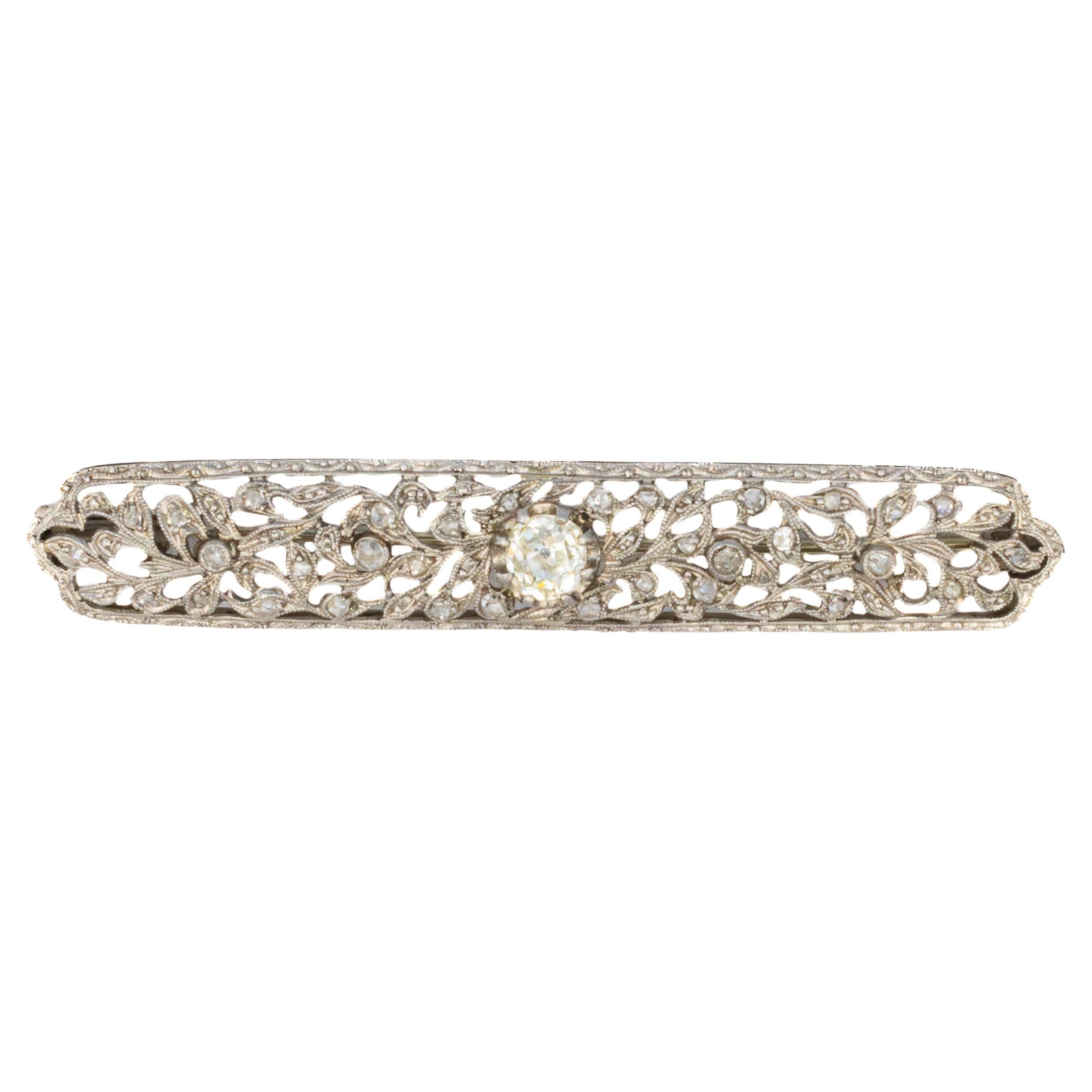 Art Deco Diamond Filigree Bar Brooch