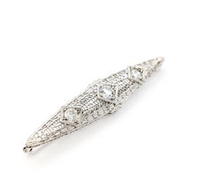 Art Deco Diamond Filigree Brooch in 14k White Gold