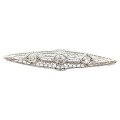 Art Deco Diamond Filigree Brooch in 14k White Gold