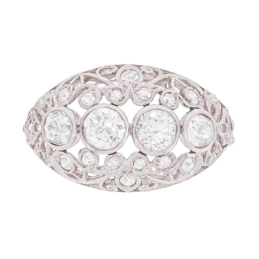 Art Deco Diamond Filigree Cluster Ring, circa 1920s For Sale