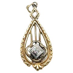Art Deco Diamond Filigree Lavalier Pendant Necklace Antique 14K Original 1930's