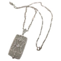 Art Deco Diamond Filigree Necklace 14K White Gold