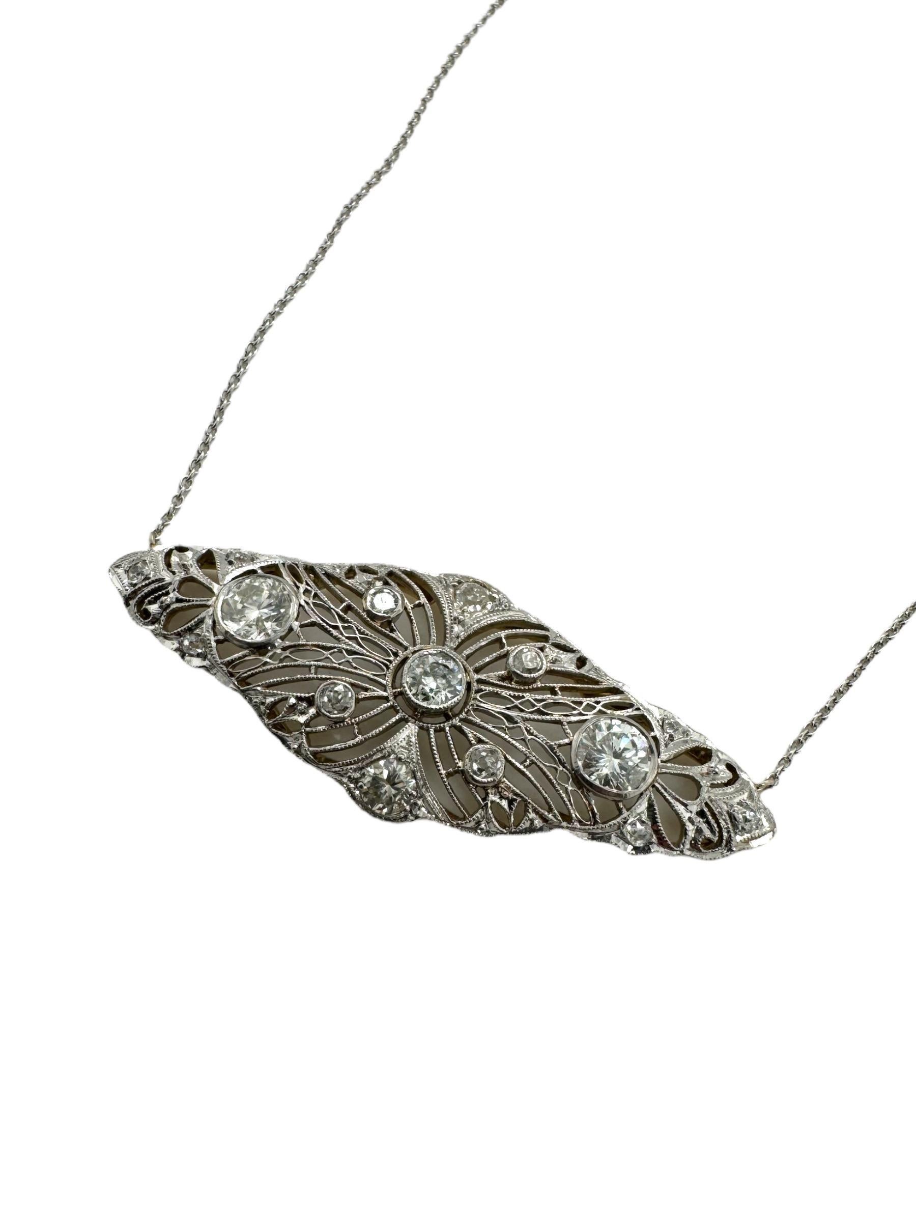 Taglio antico europeo Collana Art Deco con diamanti in filigrana in vendita