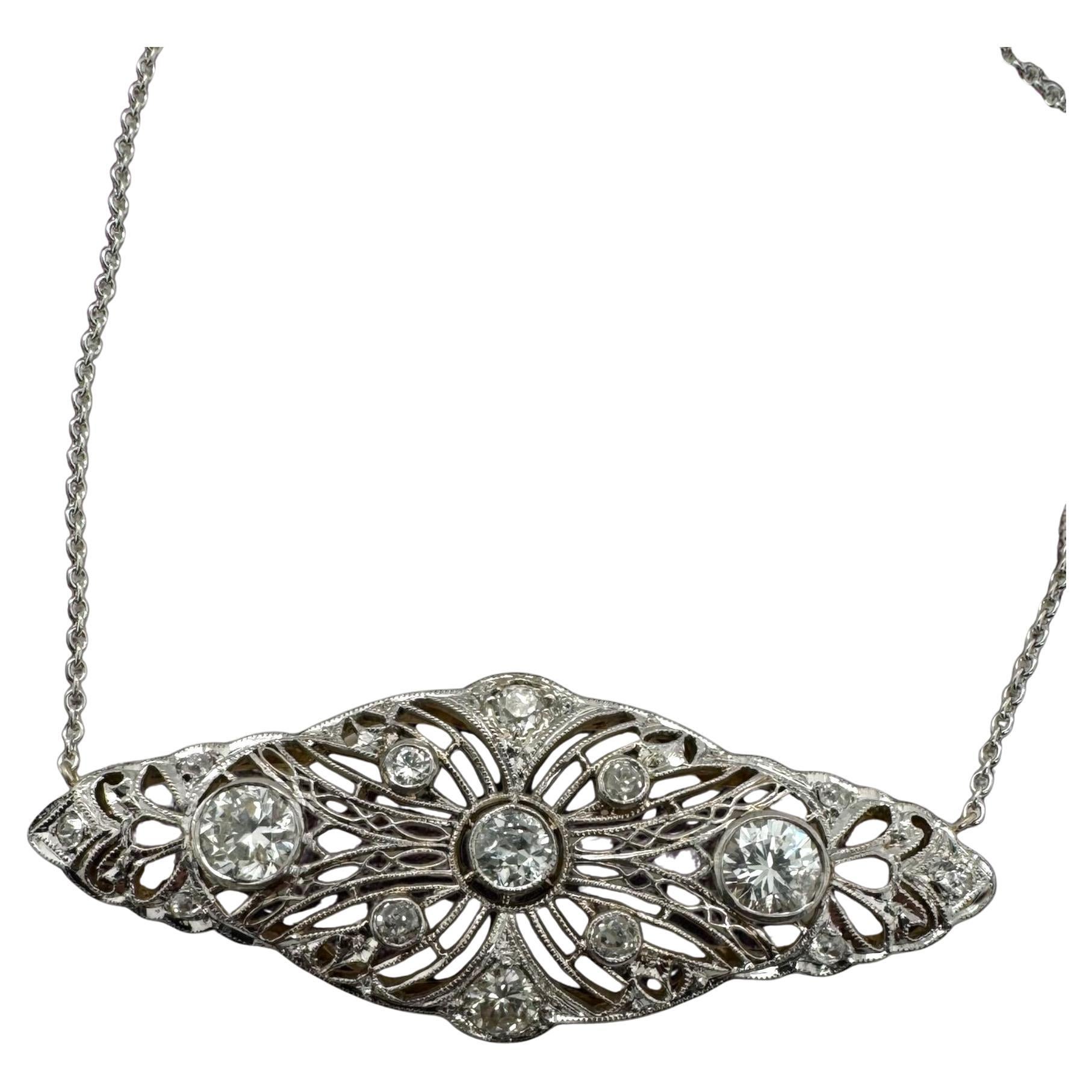 Art Deco Diamond Filigree Necklace