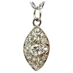 Art Deco Diamond Filigree Necklace Pendant .37ct Old European 14K Original 1930'
