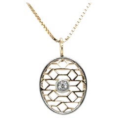 Art Deco Diamond Filigree Necklace Pendant Old Mine 14K Original 1900's-1910's