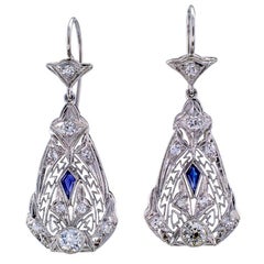 Art Deco Diamond Filigree Pendent Dangling Earrings
