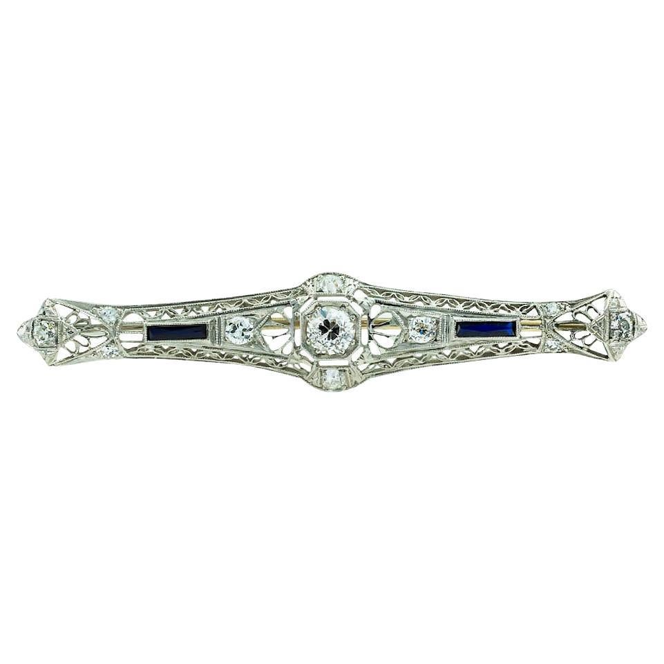 Art Deco Diamond Filigree Platinum Bar Brooch