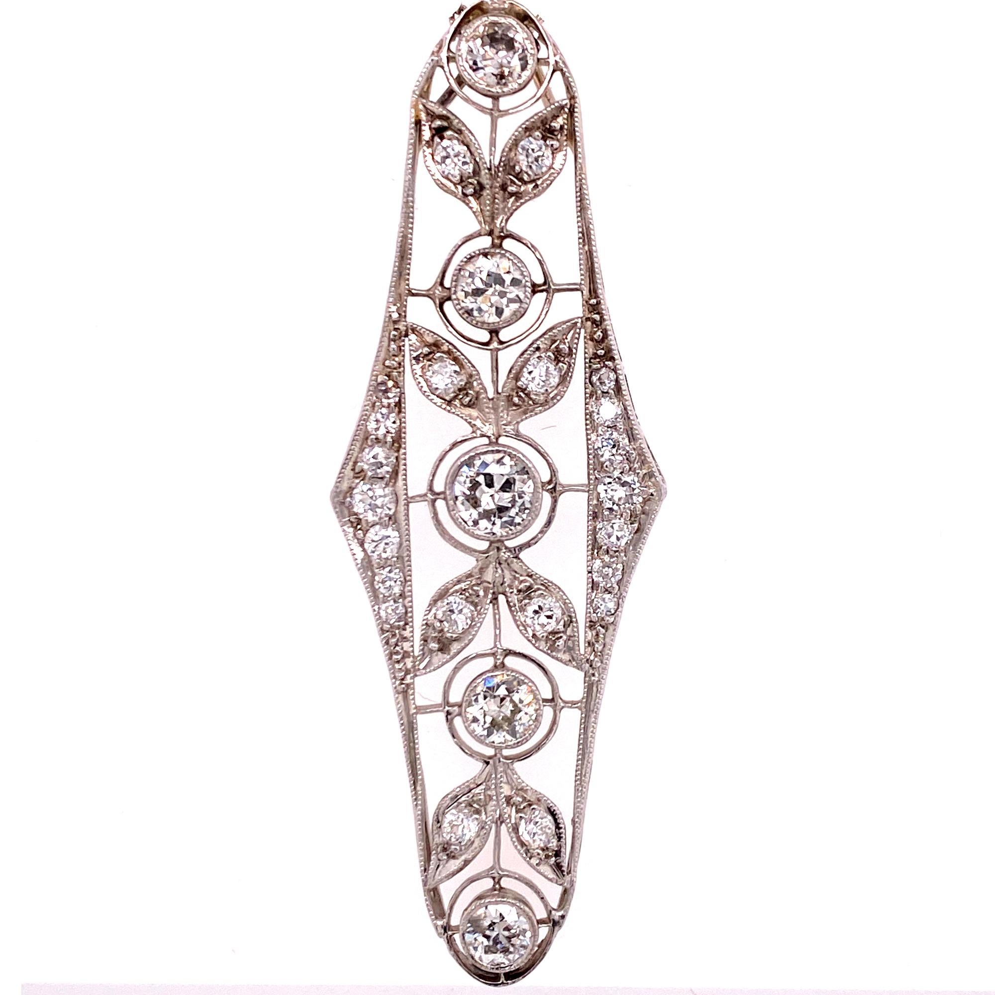 Old European Cut Art Deco Diamond Filigree Platinum Pendant Necklace