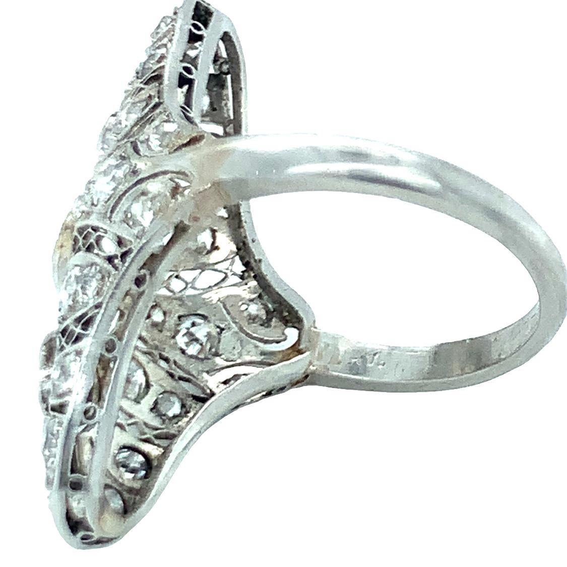 Old European Cut Art Deco Diamond Filigree Platinum Ring For Sale