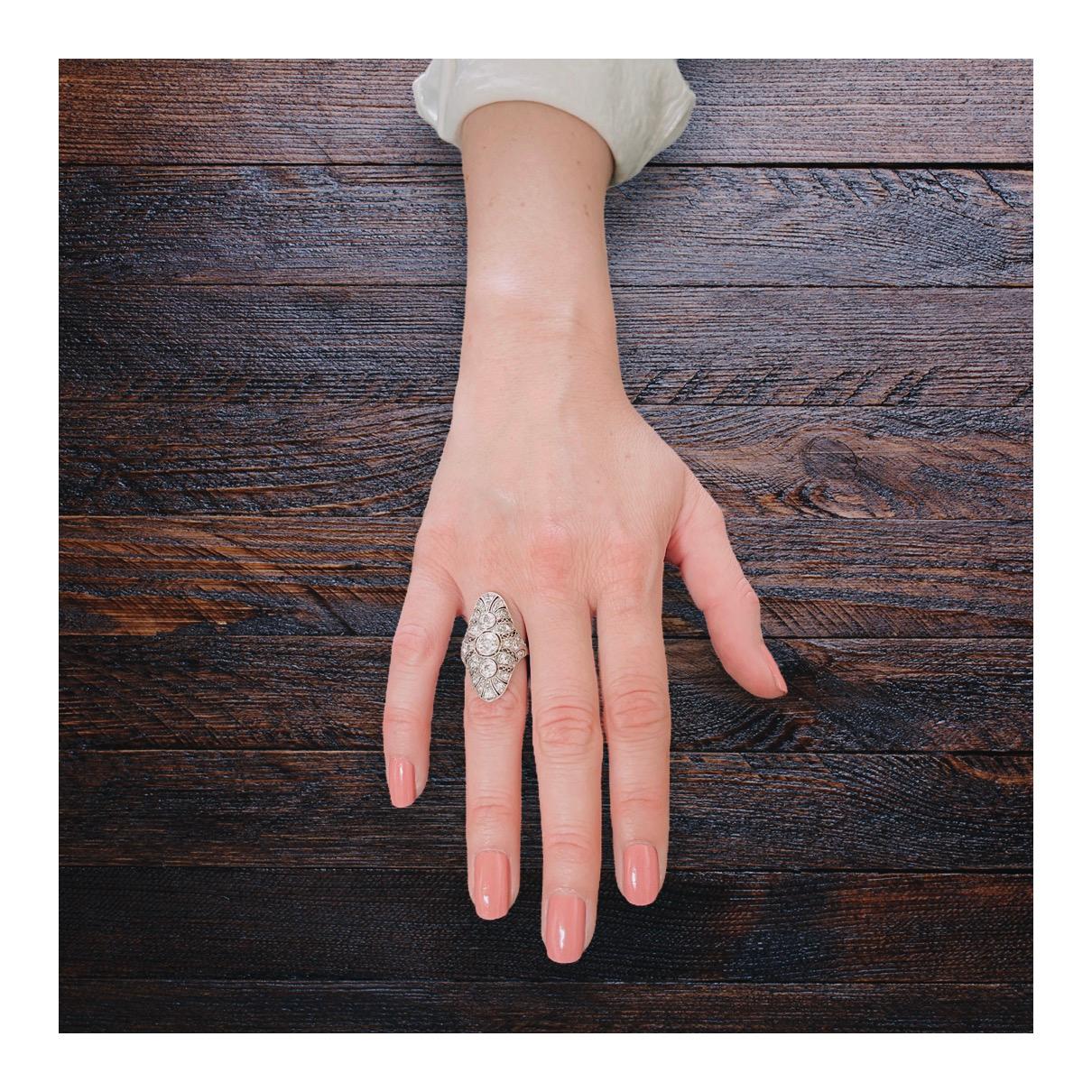 Women's Art Deco Diamond Filigree Platinum Ring For Sale