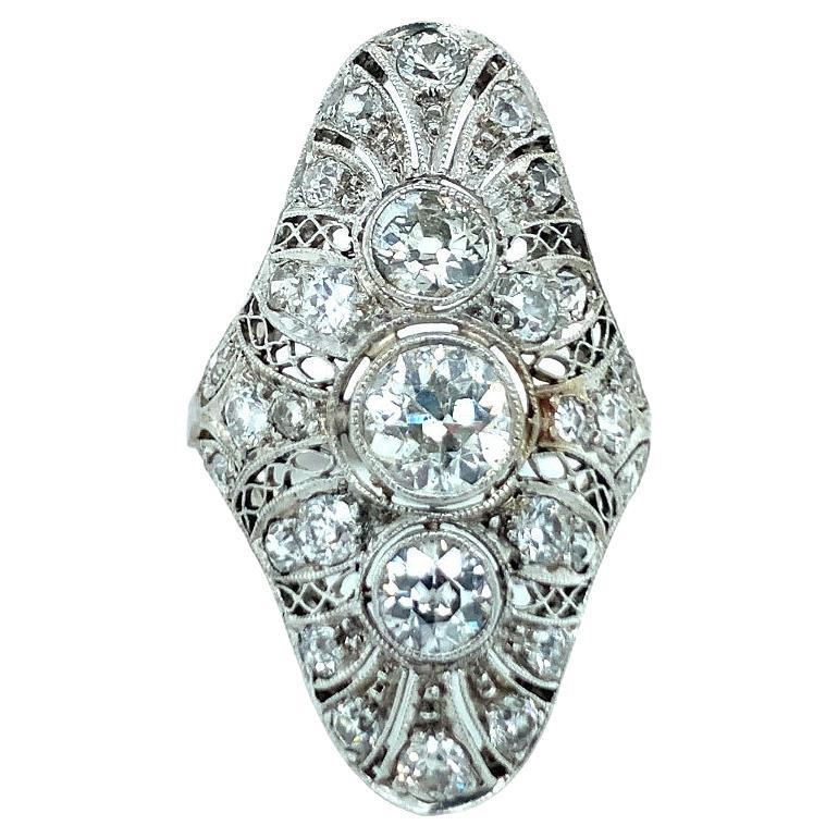 Art Deco Diamond Filigree Platinum Ring For Sale