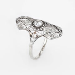 Art Deco Diamond Filigree Ring 14 Karat White Gold