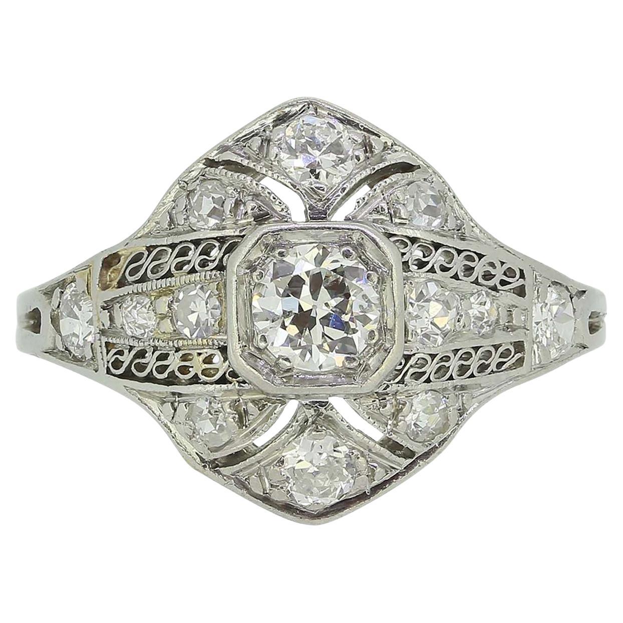 Art Deco Diamond Filigree Ring For Sale