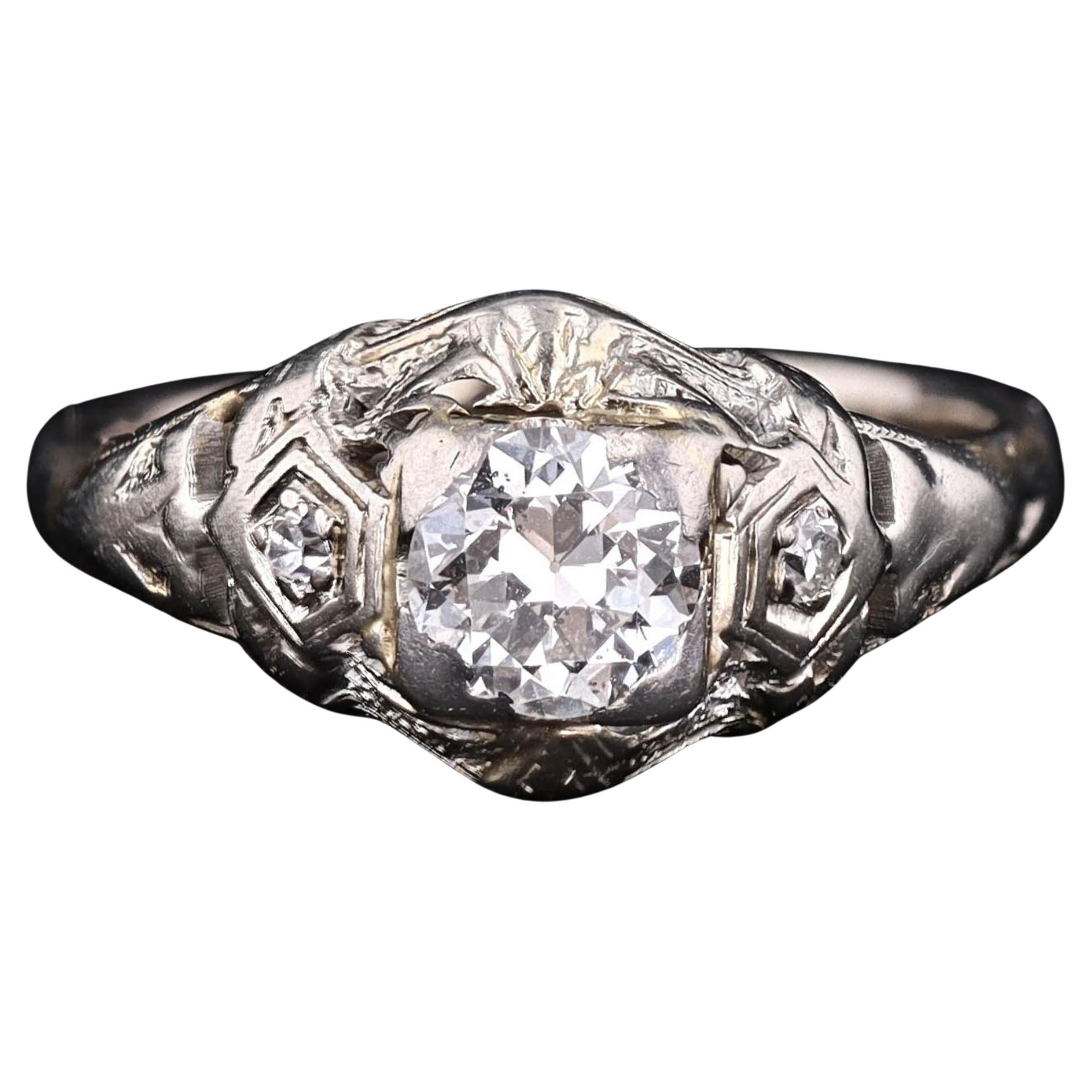 Bague Art Déco en or blanc 18k avec filigrane de diamants