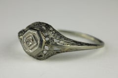 Art Deco Diamond Filigree Solitaire Ring