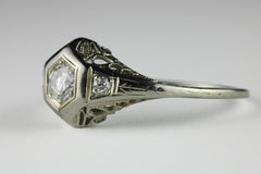 Art Deco Diamond Filigree Three-Stone Ring