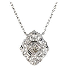 Art Deco Diamond Filigree White Gold Pendant Necklace