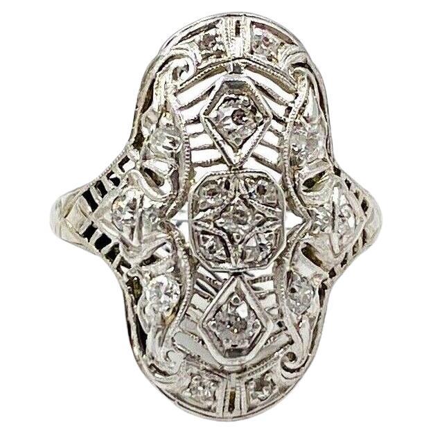 Art Deco Diamond Filigree White Gold Platinum Ring For Sale