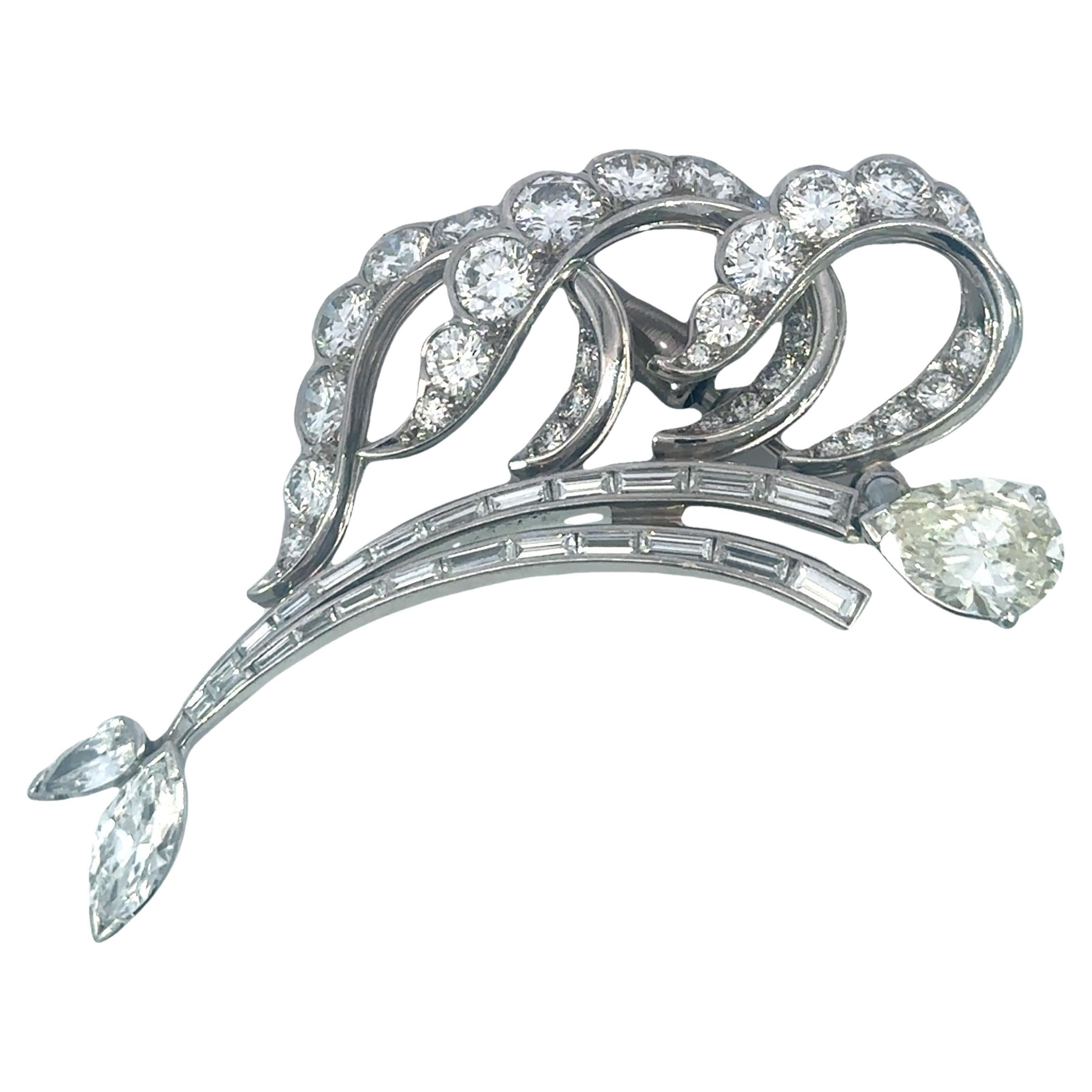 Spilla con diamante Art Deco A. Marlin astratto in platino ~8,65ctw