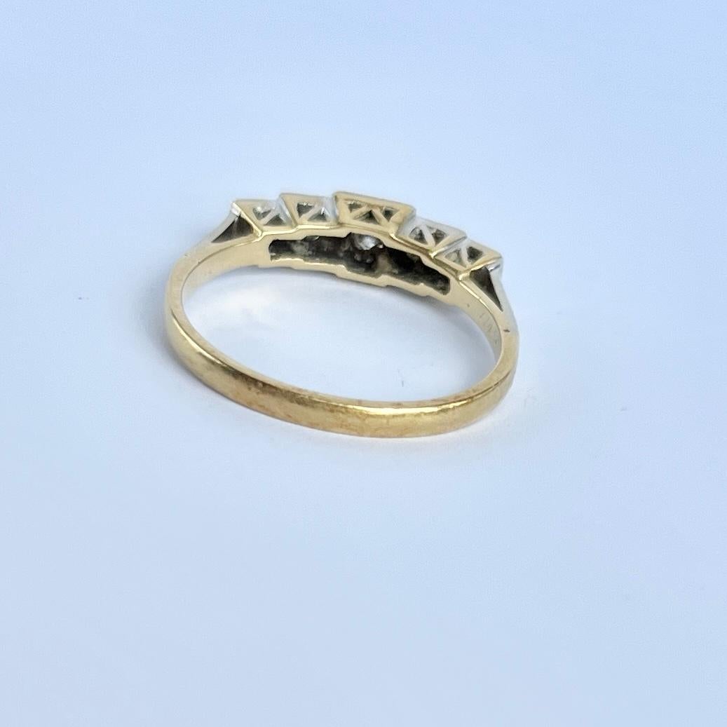 Old Mine Cut Art Deco Diamond Five-Stone 18 Carat Gold Ring