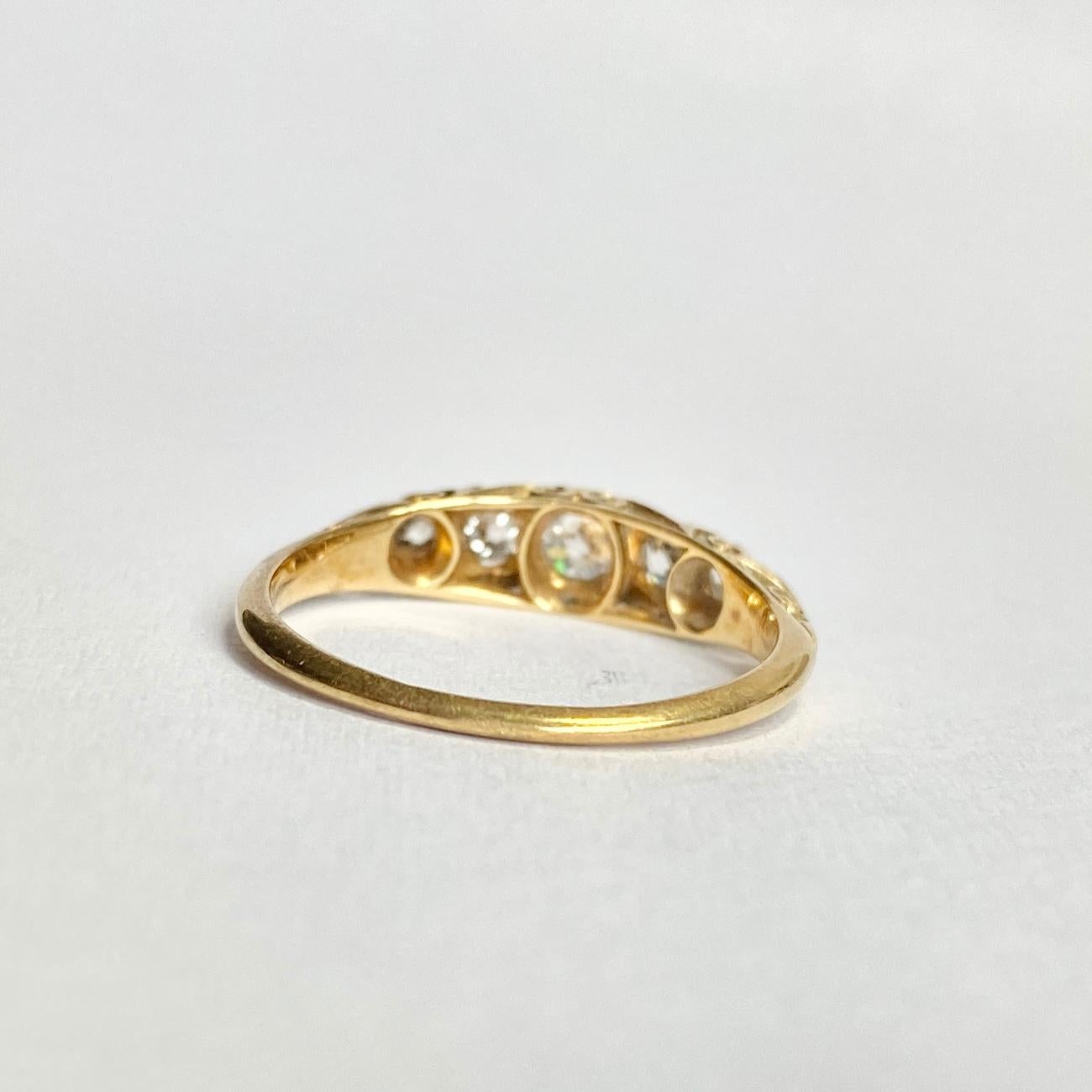 Women's Art Deco Diamond Five-Stone 18 Carat Gold Ring