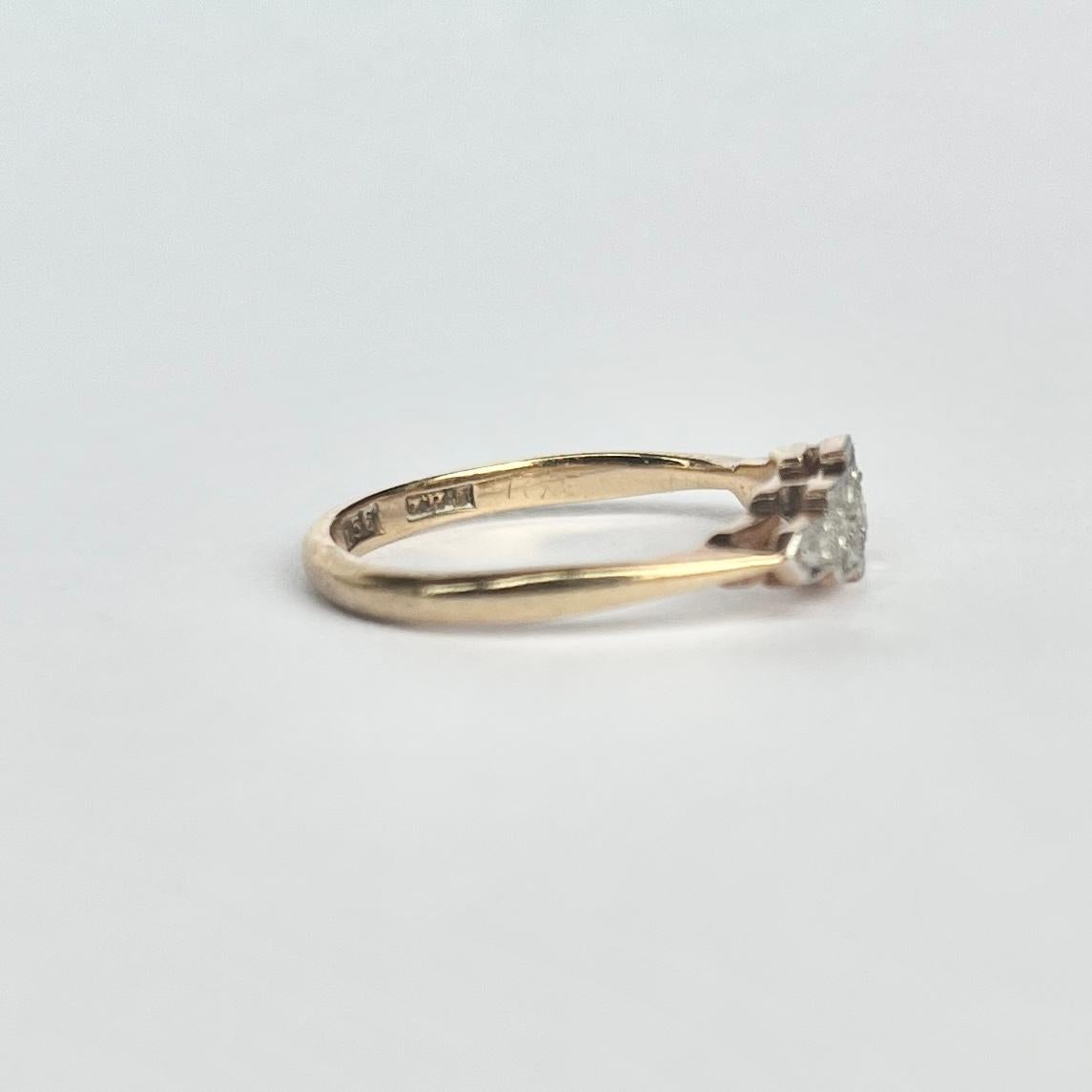 Art Deco Diamantring mit fünf Steinen aus 18 Karat Gold Damen im Angebot