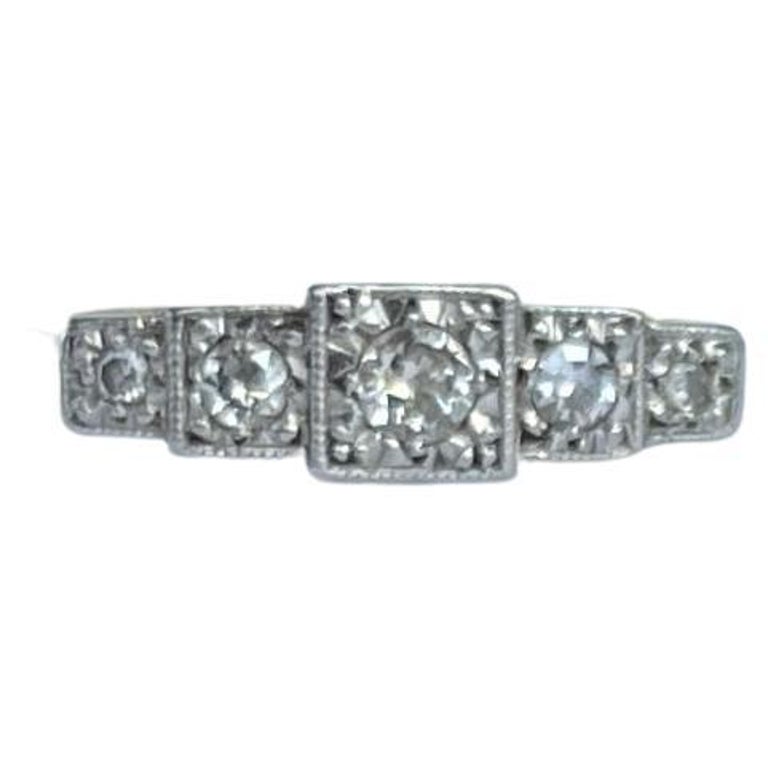 Art Deco Diamond Five-Stone 18 Carat Gold Ring For Sale